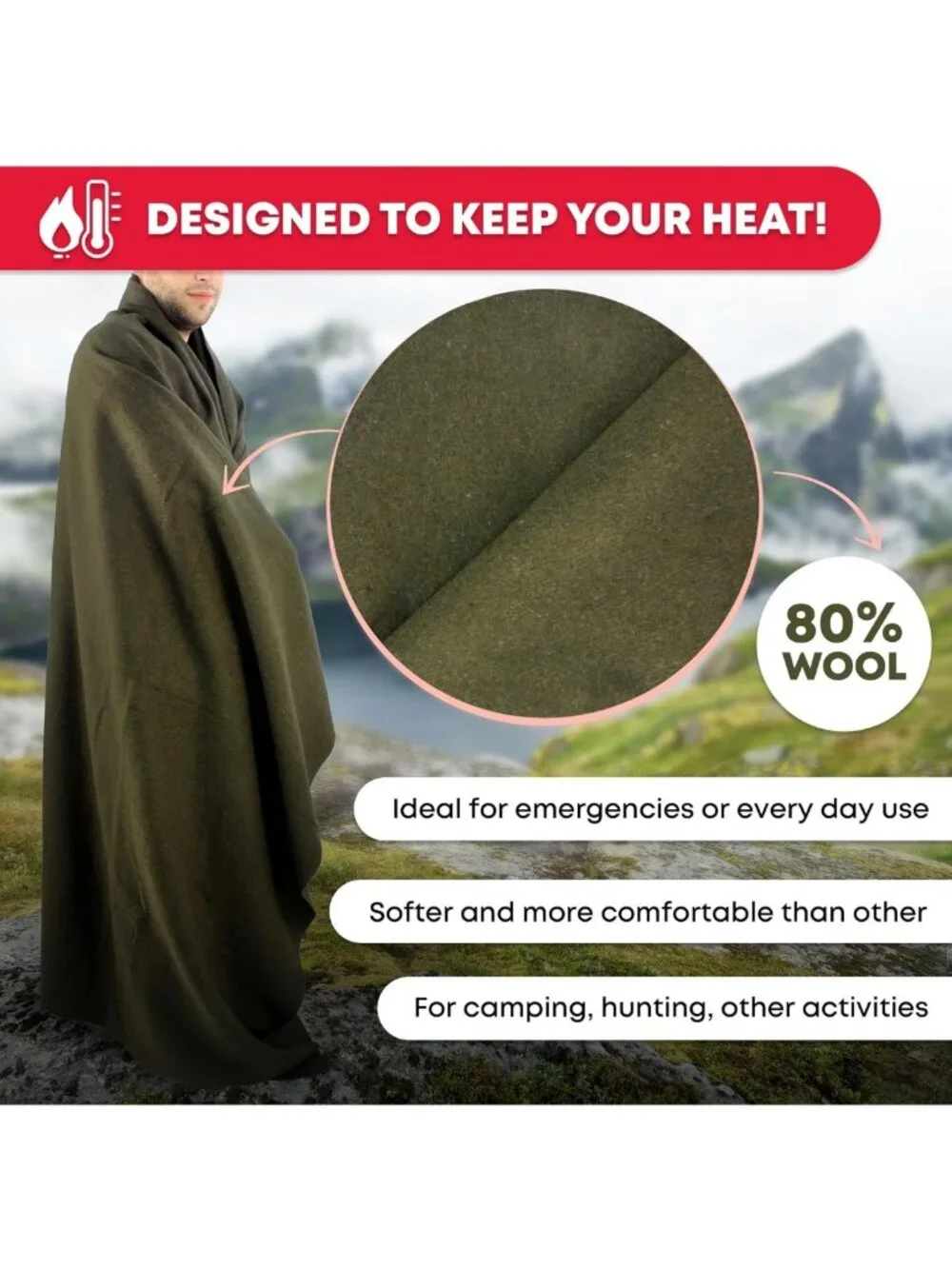 Warm Olive Drab Green Fire Retardant Blanket, 66